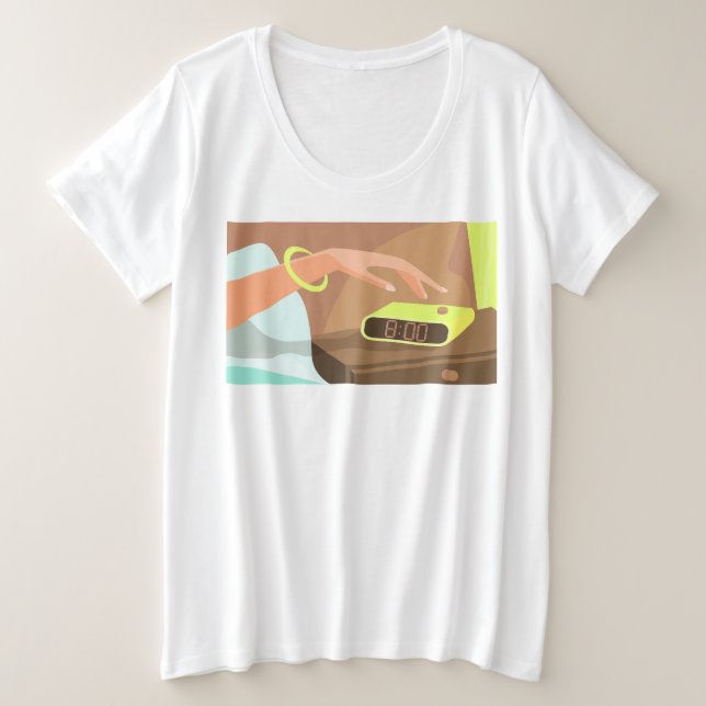Händeschalten auf den Knopf Wecker-Schlummertaste Große Größe T-Shirt (Design vorne)