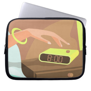 Händeschalten auf den Knopf Wecker-Schlummertaste Laptopschutzhülle