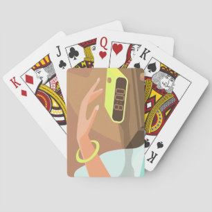 Händeschalten auf den Knopf Wecker-Schlummertaste Spielkarten