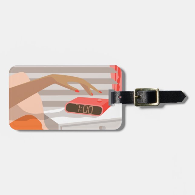 Händeschalten der Frauen auf den Knopf für den Wec Gepäckanhänger (Vorderseite horizontal)