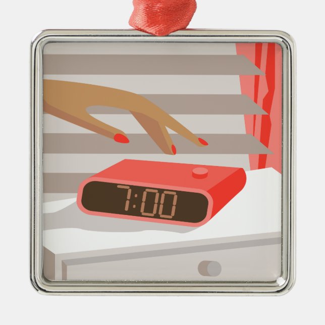 Händeschalten der Frauen auf den Knopf für den Wec Ornament Aus Metall (Vorne)