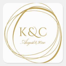 Händeschildkronen für das Hochzeitslabel | Gold Quadratischer Aufkleber