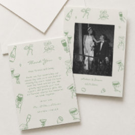 Händeschlitten-Hochzeit mit grünem Foto Dankeskarte