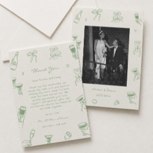 Händeschlitten-Hochzeit mit grünem Foto Dankeskarte