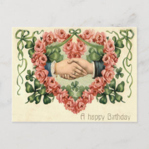 Händeschütteln Rose Herz Vierblattklee Postkarte