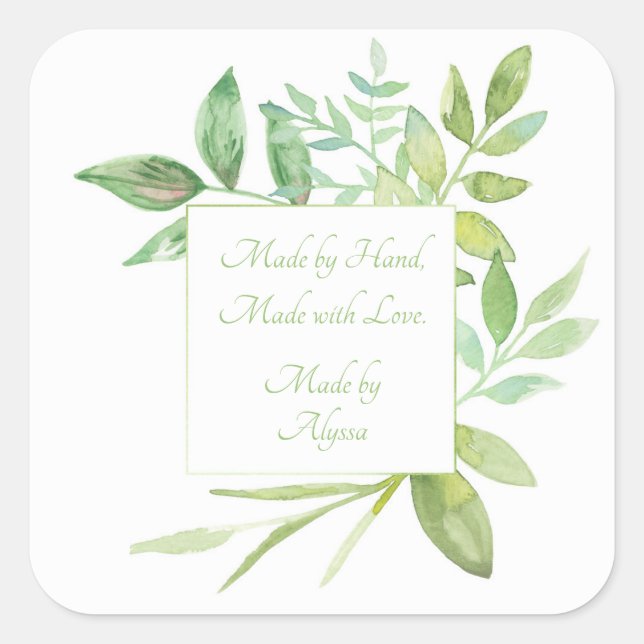 Handetikett mit Aquarellfolie Quadratischer Aufkleber (Vorderseite)