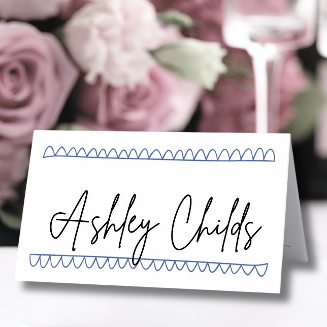 Händezeichnen Blauer Whimsikname Hochzeit Platzkarte (Hand Drawn Blue Whimsical Name Wedding Place Card )