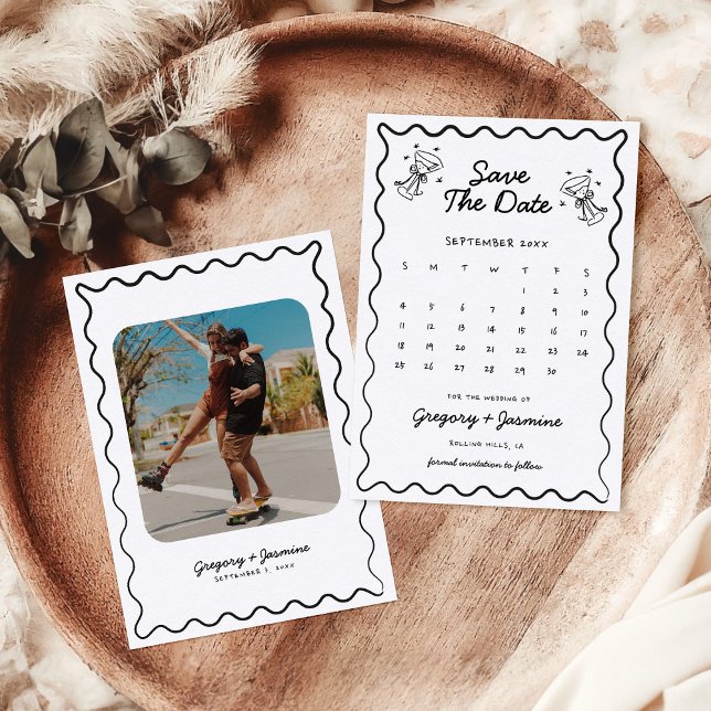 Händezeichnen Whimsical Quirky Foto Hochzeit Save The Date (Von Creator hochgeladen)