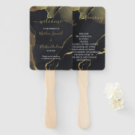 Handfächer aus schwarzem und goldenem Marmor