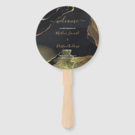Handfächer aus schwarzem und goldenem Marmor
