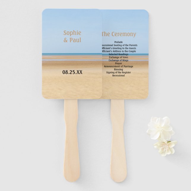 Handfan für das Hochzeitsprogramm am Strand Fächer (Vorne und Hinten)