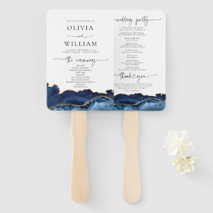 Handfan für Hochzeiten von Navy Blue und Gold Agat Fächer