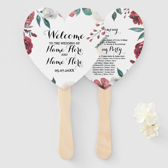 Handfan Hochzeitroter Blumenblätter Fächer (Vorne und Hinten)