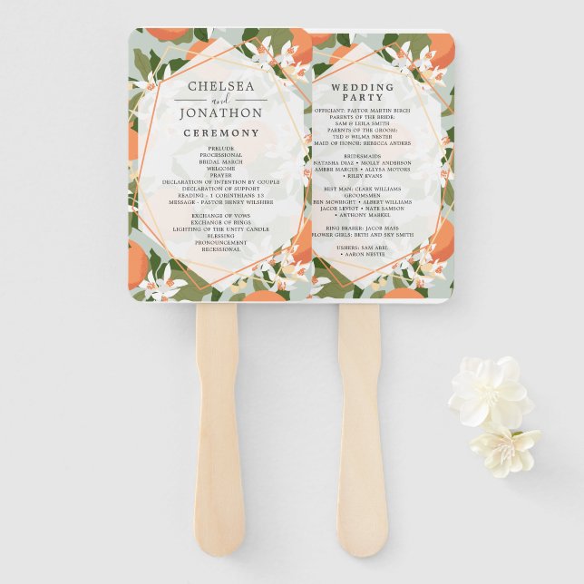Handfans für Citrus und Mint Wedding Fächer (Vorne und Hinten)