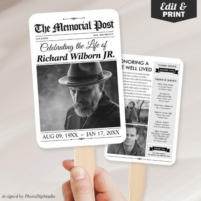 Handfans für Gedenkveranstaltungen, Beerdigungsfon Fächer (Memorial Hand Fans, Newspaper Funeral Program Fans)