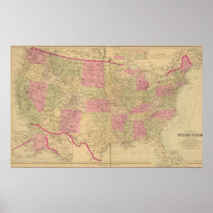 Handfarbene lithographierte Karte der Vereinigten  Poster