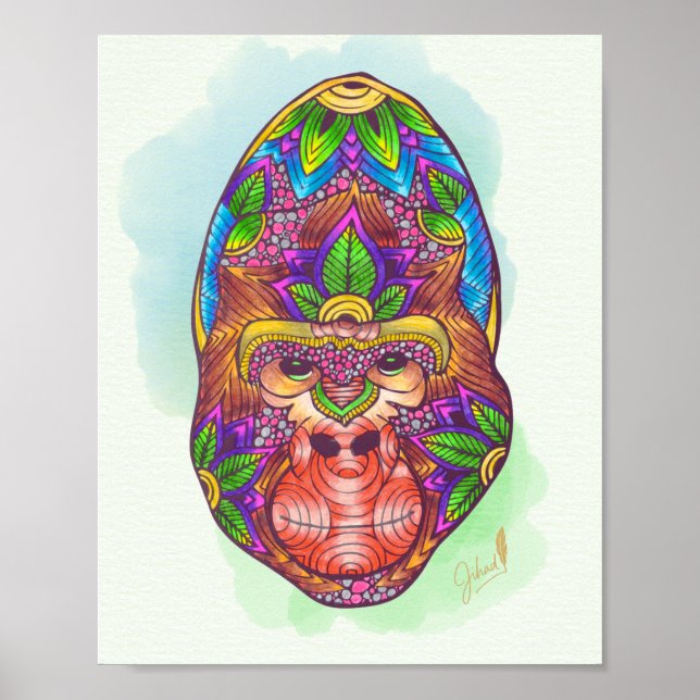 Handfarbener Gorilla Poster (Vorne)