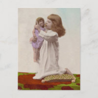 Handfarbenes kleines Mädchen und ihre Puppe Vintag