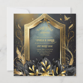 HANDFASTING INVITAATIONEN SCHWARZGOLD ETHEREAL EINLADUNG