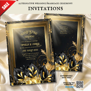 HANDFASTING INVITAATIONEN SCHWARZGOLD ETHEREAL EINLADUNG