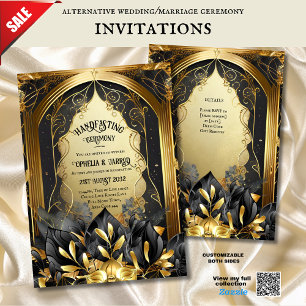 HANDFASTING INVITAATIONEN SCHWARZGOLD ETHEREAL EINLADUNG