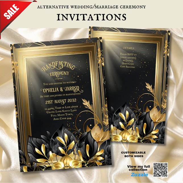 HANDFASTING INVITAATIONEN SCHWARZGOLD ETHEREAL EINLADUNG (Von Creator hochgeladen)