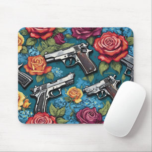 Handfeuerwaffen und Rose Aquamarin Mousepad
