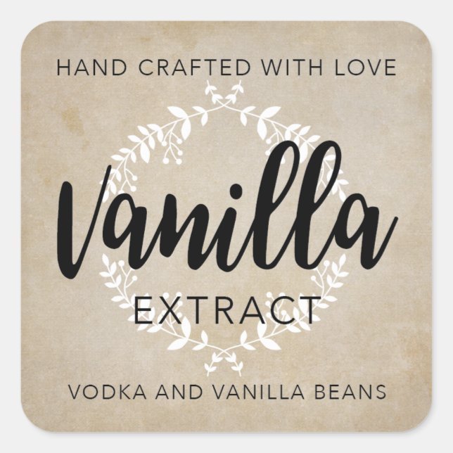 Handgearbeitete Vanilla Extract-Bezeichnung VE001_ Quadratischer Aufkleber (Vorderseite)