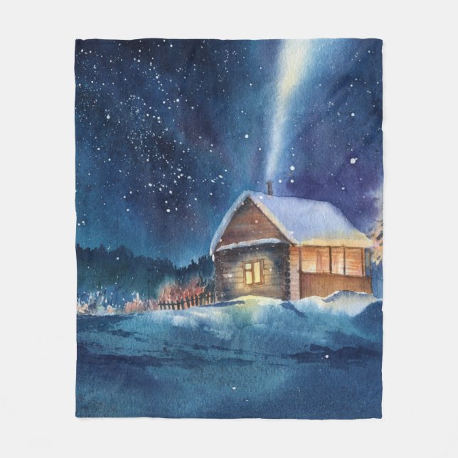 Handgearbeitete Winterlandschaft Fleecedecke (Vorderseite)
