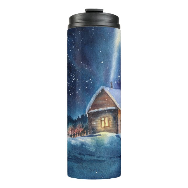 Handgearbeitete Winterlandschaft Thermosbecher (Vorderseite)