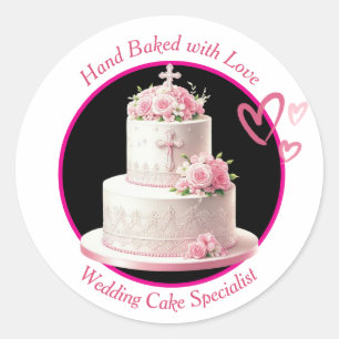 Handgebacken mit Liebe Hochzeitskuchen Runder Aufkleber
