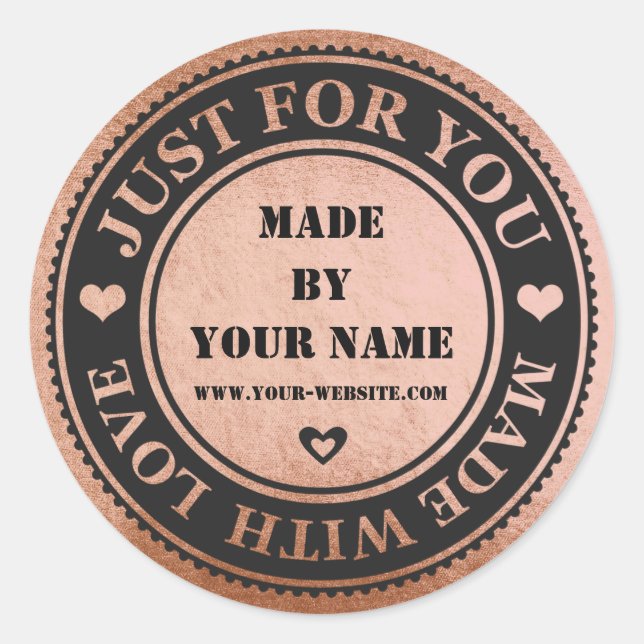 Handgefertigt für Sie mit Liebe Pfirsichschwarz Runder Aufkleber (Vorderseite)