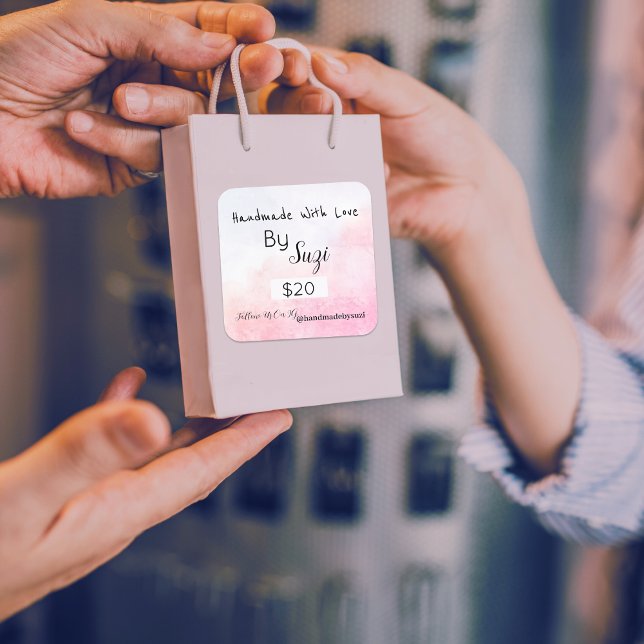 Handgefertigt mit einfacher rosa Farbe Preis Quadratischer Aufkleber (Von Creator hochgeladen)