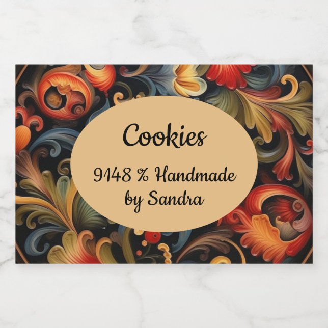 Handgefertigt mit Ihrem Namen Rosepaint Rosemaling Lebensmitteletikett (Einzelnes Label)