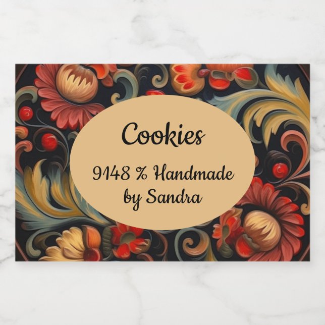 Handgefertigt mit Ihrem Namen Rosepaint Rosemaling Lebensmitteletikett (Einzelnes Label)