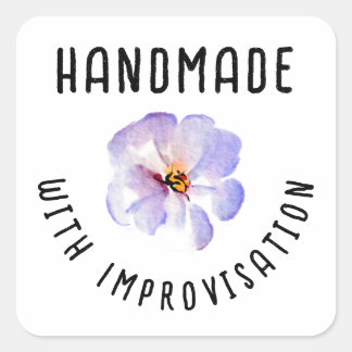 Handgefertigt mit Improvisation Blau Aquarell-Blum Quadratischer Aufkleber