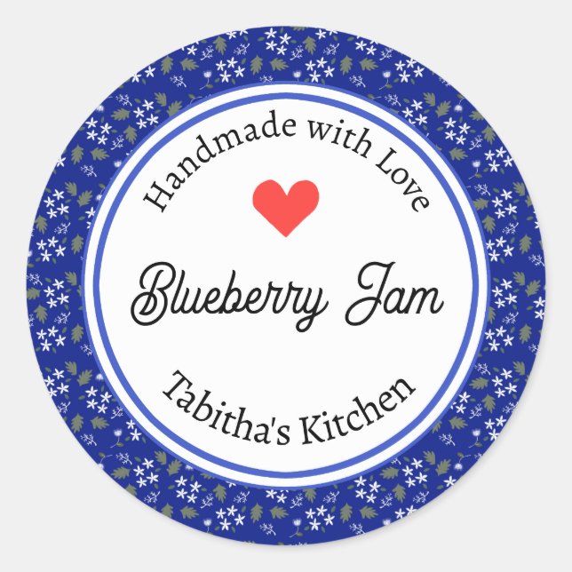 Handgefertigt mit Liebe Blueberry Jam Muffin Custo Runder Aufkleber (Vorderseite)
