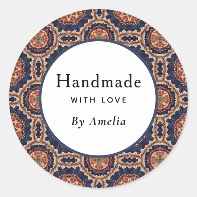 Handgefertigt mit Liebe-Blume und Star-Formen-Must Runder Aufkleber (Vorderseite)