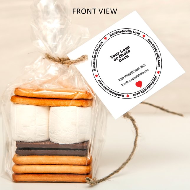 Handgefertigt mit Liebe Business Insert - Red Hear Geschenkanhänger ("Handmade with Love" Business Insert Red Heart Favor Tags - Front View)