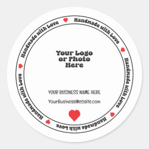 Handgefertigt mit Liebe Business Insert - Red Hear Runder Aufkleber