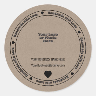 Handgefertigt mit Liebe Business Kraft Paper Runder Aufkleber