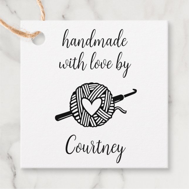 Handgefertigt mit Liebe Crochet Geschenkanhänger (Vorderseite)