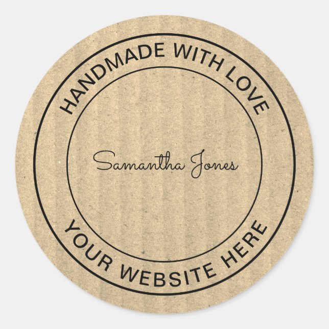 Handgefertigt mit Liebe DIY Kraft Papier Runder Aufkleber (Vorderseite)