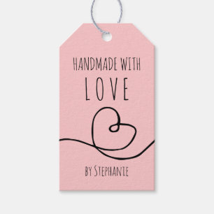 Handgefertigt mit Liebe Doodle Herz Rosa Geschenkanhänger