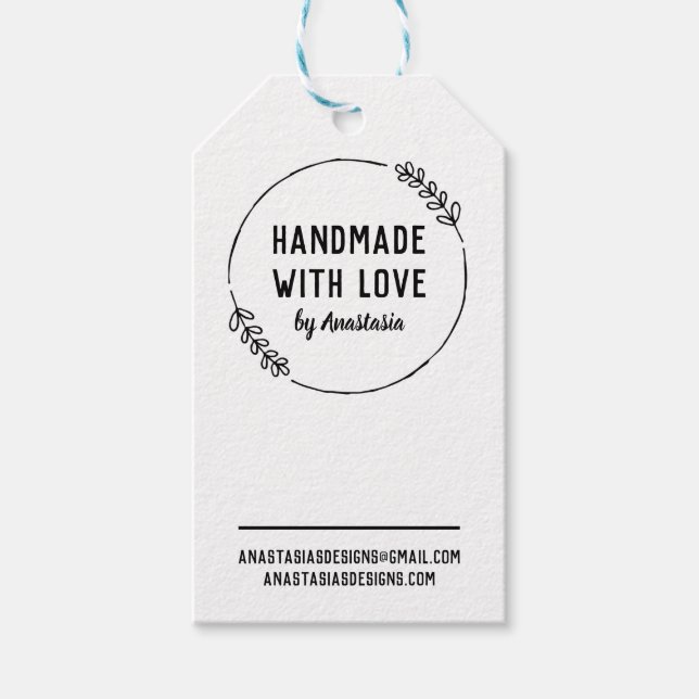 Handgefertigt mit Liebe Doodle Wreath Craft Show T Geschenkanhänger (Vorderseite)