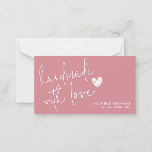 Handgefertigt mit Liebe Dusty Pink Heart Juwelenpf Mitteilungskarte (Vorderseite)