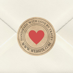 Handgefertigt mit Liebe Elegant-Kraft-Papier-Look Runder Aufkleber