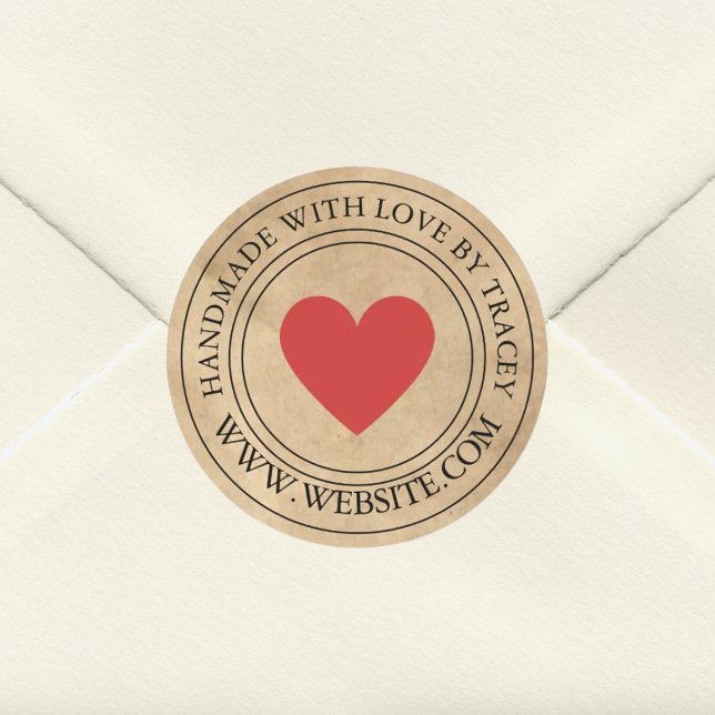 Handgefertigt mit Liebe Elegant-Kraft-Papier-Look Runder Aufkleber (Von Creator hochgeladen)