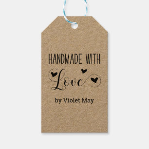 Handgefertigt mit Liebe - elegante rustikale Kraft Geschenkanhänger