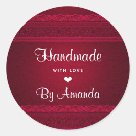 Handgefertigt mit Liebe Eleganter Roter Hintergrun Runder Aufkleber
